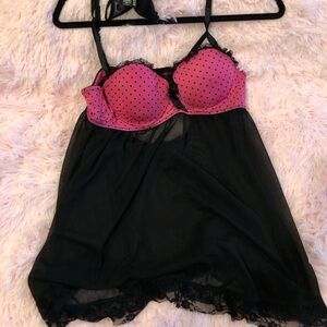 Pink and Black Women's Babydoll Lingerie